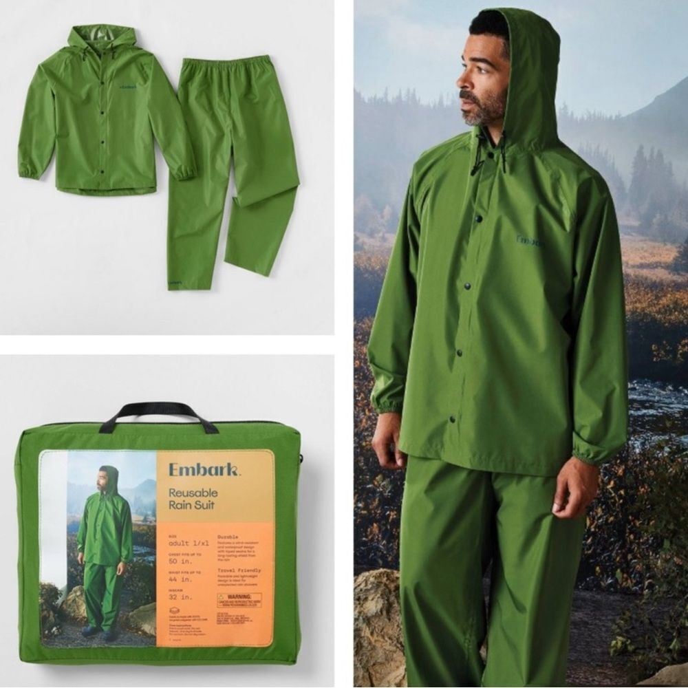 Embark Green Men’s Raincoat Set Pants and Jacket (L/XL)
